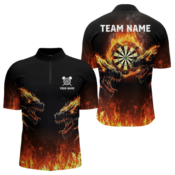 Custom Fire Flame Dragon Dart Quarter-Zip Shirts For Men, Dart Team Jerseys NYN0040