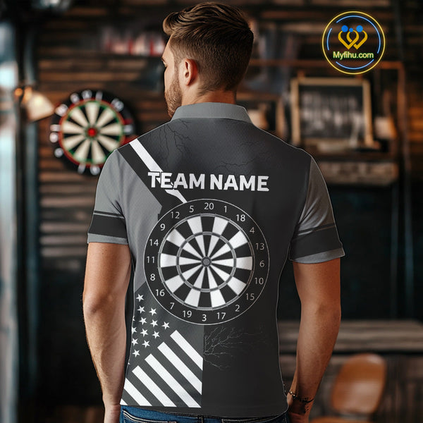 Custom Funny Black And White Skeleton Patriotic Dart Team Men Polo Shirts, Halloween Outfit NYN0055