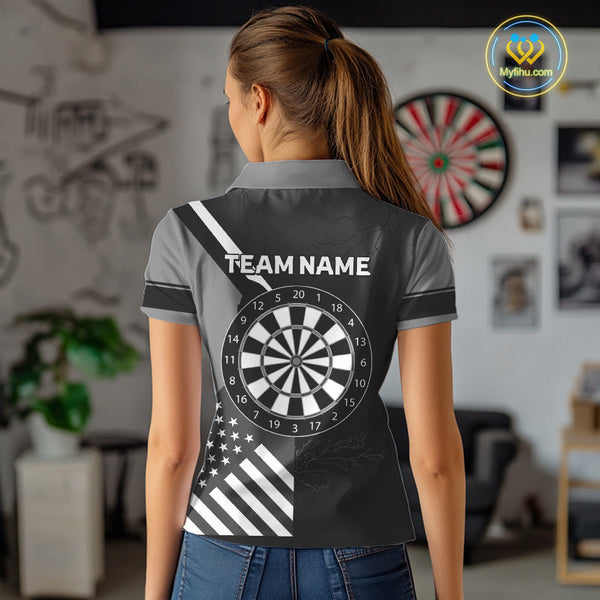 Custom Funny Black And White Skeleton Patriotic Dart Women Polo Shirts, Halloween Outfit NYN0055