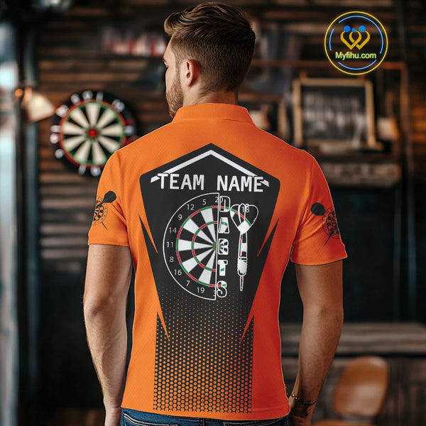 Custom Black And Orange Dart Jerseys, Dart Team Polo Shirts For Men Dart League Shirt NYN0059
