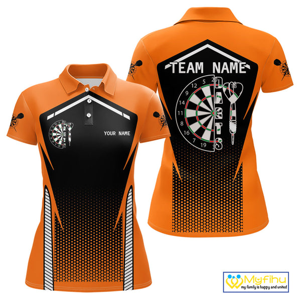 Custom Black And Orange Dart Jerseys, Dart Team Polo Shirts For Women Dart League Shirt NYN0059