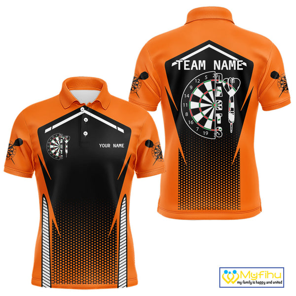 Custom Black And Orange Dart Jerseys, Dart Team Polo Shirts For Men Dart League Shirt NYN0059