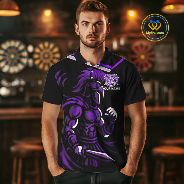 Custom Purple Flame Powerful Dart Warrior Polo Shirts For Men, Dart Team League Shirt NYN0397
