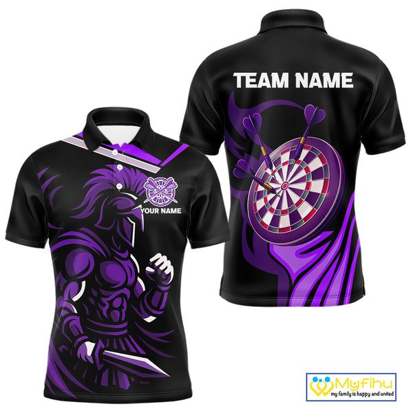 Custom Purple Flame Powerful Dart Warrior Polo Shirts For Men, Dart Team League Shirt NYN0397
