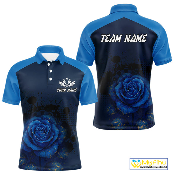 Custom Black And Blue Roses Dart Polo Shirt For Men, Dart Jerseys Team Uniform NYN0410