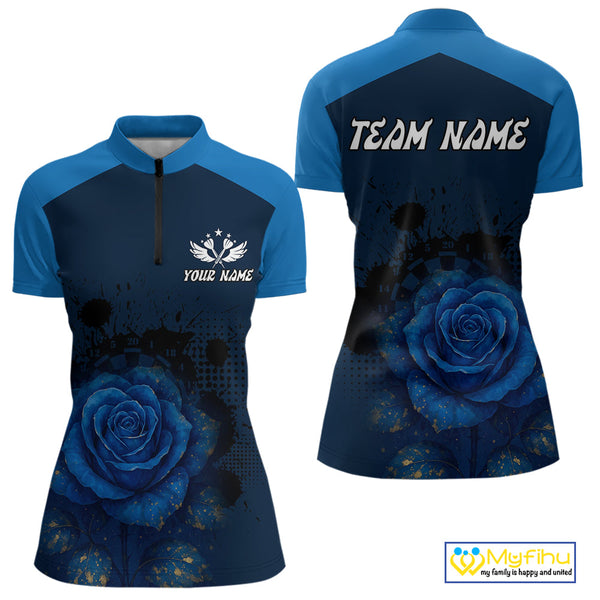 Custom Black And Blue Roses Dart Quarter-Zip Shirt For Women, Dart Jerseys Team Uniform NYN0410
