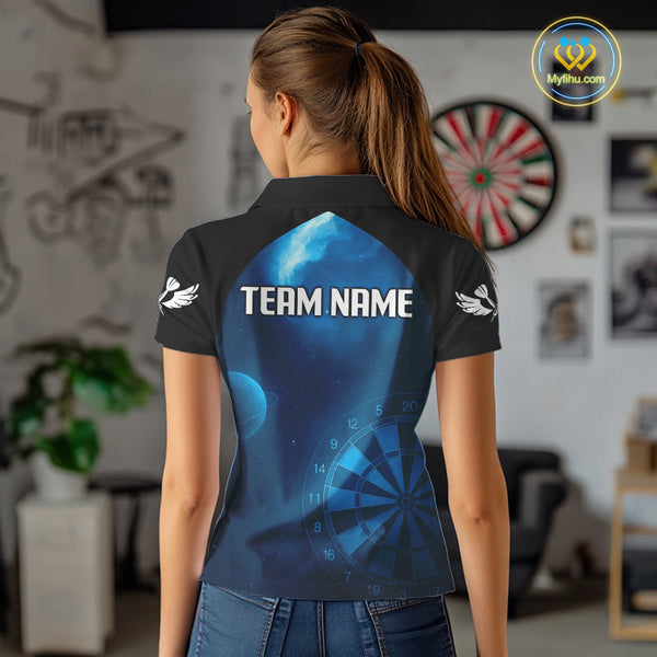 Custom Blue Galaxy Sky Dart Team Polo Shirts For Women, Dart Jerseys NYN0422