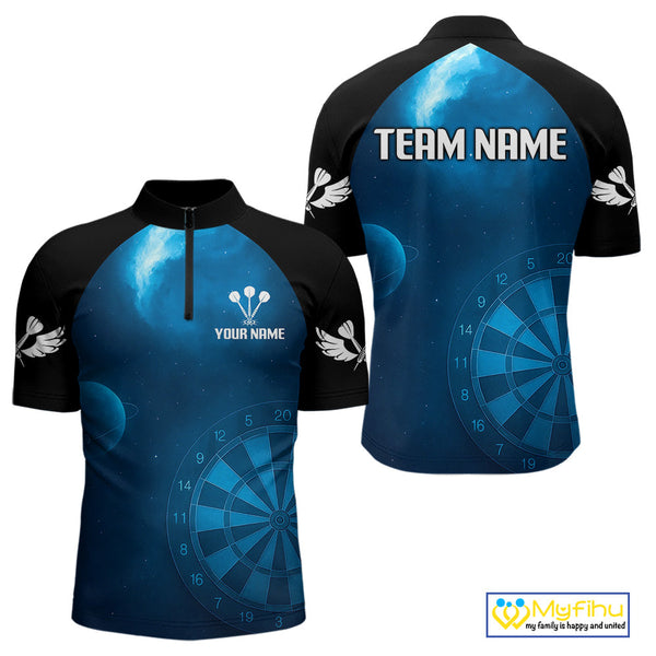 Custom Blue Galaxy Sky Dart Team Quarter-Zip Shirts For Men, Dart Jerseys NYN0422