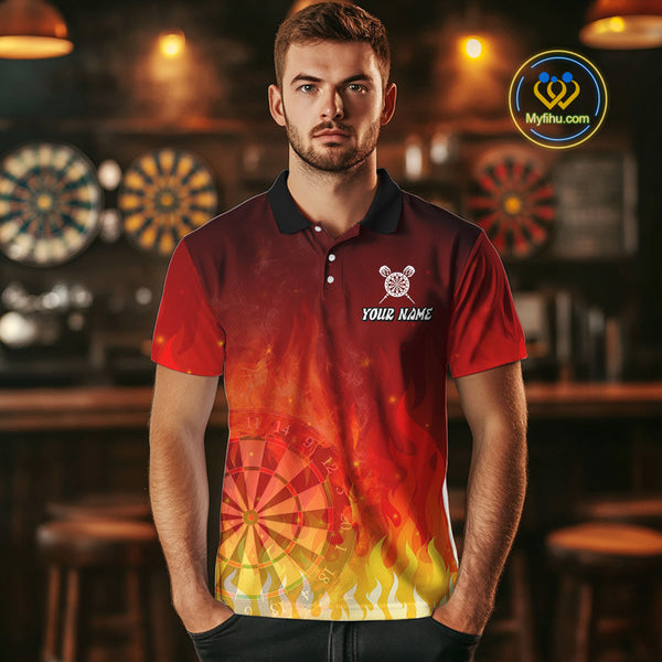 Custom Fire Flame Skull Dartboard Dart Polo Shirts For Men, Halloween Dart Team Outfit NYN0227