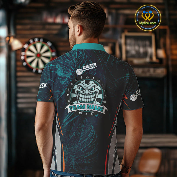 Custom Green Tropical Leaf Pattern Tiki Grinning Dart Polo Shirt For Men NYN0433
