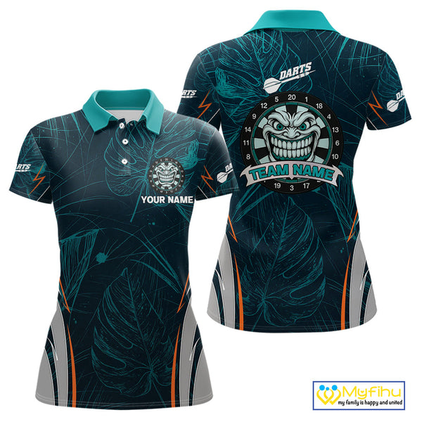 Custom Green Tropical Leaf Pattern Tiki Grinning Dart Polo Shirt For Women NYN0433