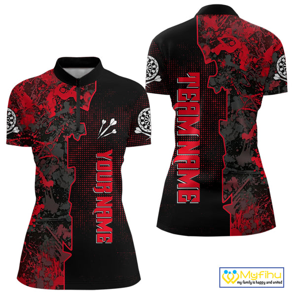 Custom Black And Red Camouflage Dart Team Jerseys, Red Camo Dart Women Quarter-Zip Shirts NYN0066