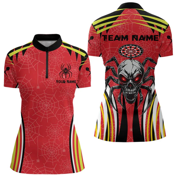Custom Spider Web Pattern Skull Dart Team Women Quarter-Zip Shirt, Halloween Dart Jerseys NYN0017