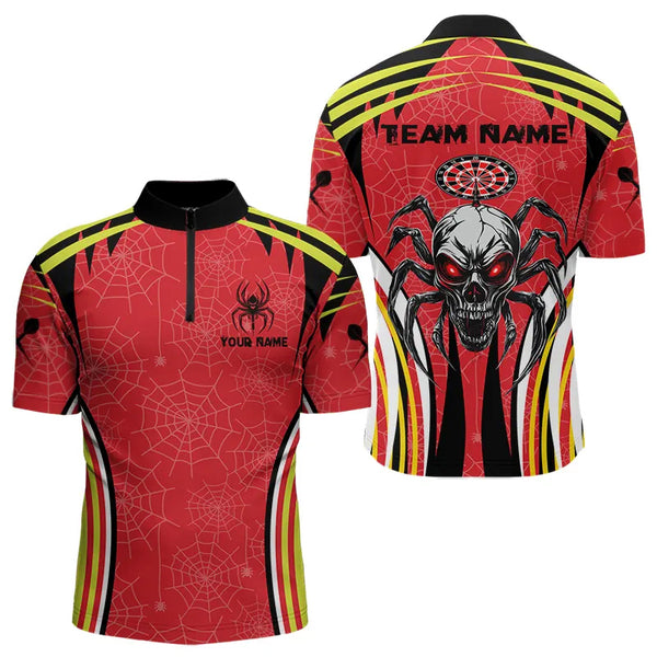 Custom Spider Web Pattern Skull Dart Team Quarter-Zip Shirts For Men, Halloween Dart Jerseys NYN0017
