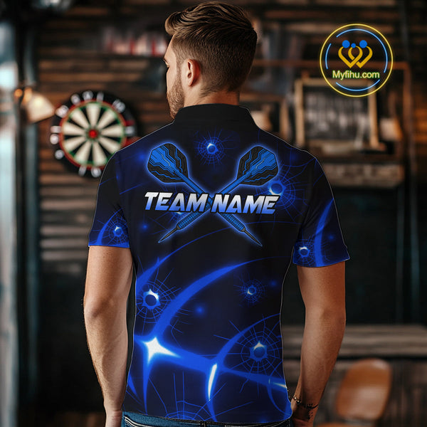Custom Black And Blue Shattered Glass Dart Polo Shirts For Men, Dart Jerseys NYN0718
