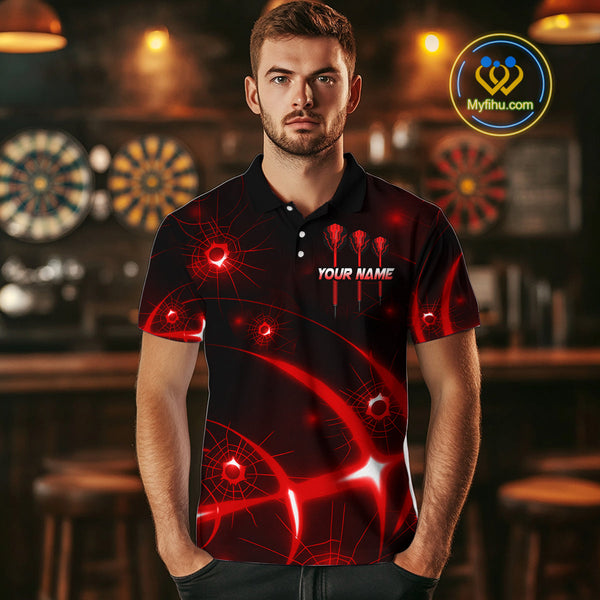 Custom Black And Red Shattered Glass Dart Polo Shirts For Men, Dart Jerseys NYN0719