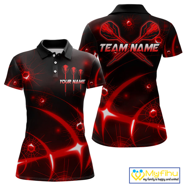 Custom Black And Red Shattered Glass Dart Polo Shirts For Women, Dart Jerseys NYN0719