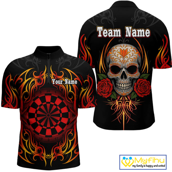 Custom Sugar Skull Dart Men Quarter-Zip Shirts, Tribal Dart Shirt, Halloween Dart Outfit NYN0254
