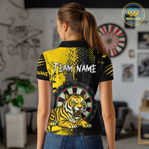 Custom Black And Yellow Tiger Dart Jerseys, Dart Team Tournament Shirt NYN0258