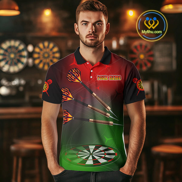 Custom Green And Red Dart Team Polo Shirts For Men, Christmas Dart Outfit NYN0260