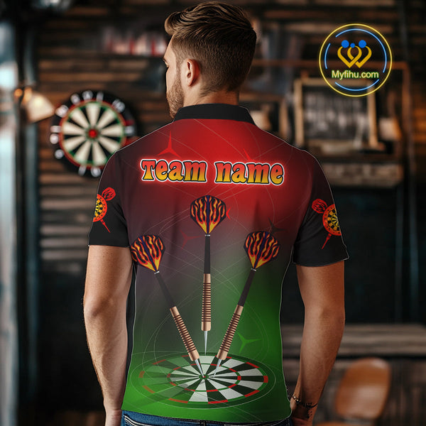 Custom Green And Red Dart Team Polo Shirts For Men, Christmas Dart Outfit NYN0260