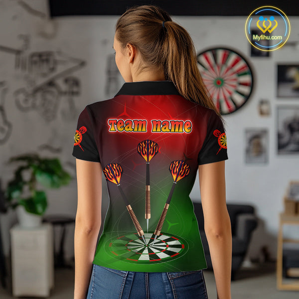 Custom Green And Red Dart Team Polo Shirts For Women, Christmas Dart Outfit NYN0260