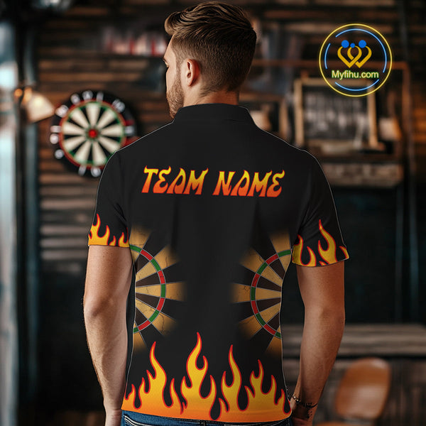Custom Fire Flame Dartboard Dart Polo Shirts For Men With Team Name, Dart Gifts NYN0265