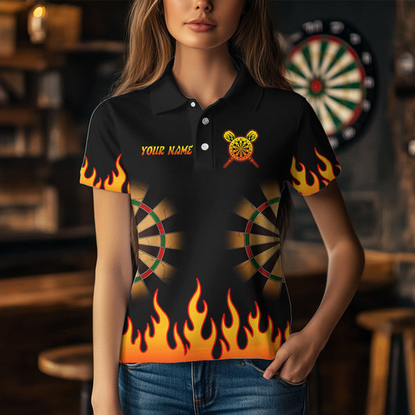 Custom Fire Flame Dartboard Dart Polo Shirts For Women With Team Name, Dart Gifts NYN0265
