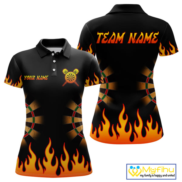 Custom Fire Flame Dartboard Dart Polo Shirts For Women With Team Name, Dart Gifts NYN0265