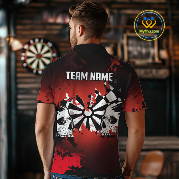 Custom Black And Red Dart Jerseys, Halloween Dart Team Polo Shirts For Men NYN0269