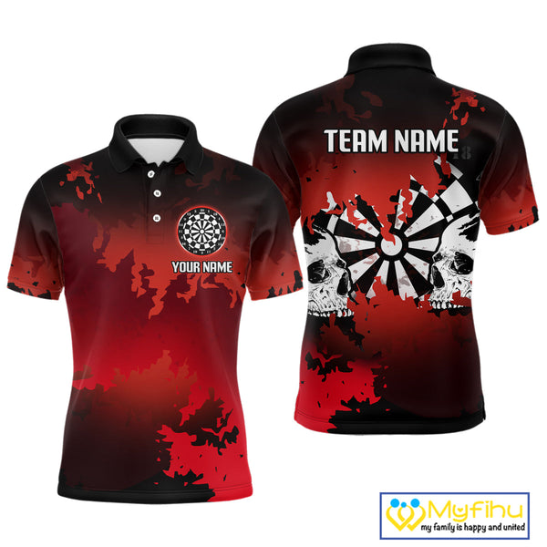 Custom Black And Red Dart Jerseys, Halloween Dart Team Polo Shirts For Men NYN0269