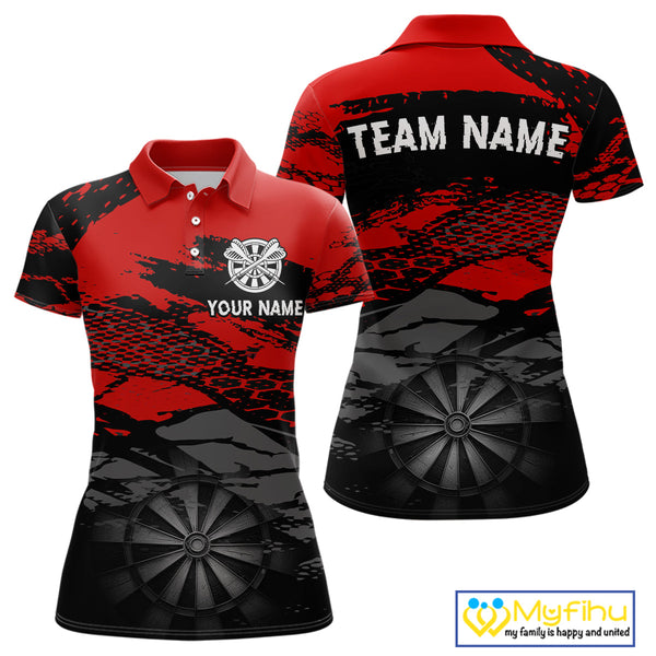 Custom Black And Red Dart Jerseys, Dart Polo Shirts For Women, Team Uniform NYN0280