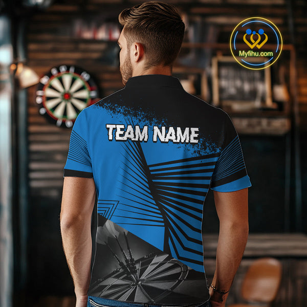 Custom Black And Blue Dart Jerseys, Dart Team Outfit Polo Shirts For Men NYN0285