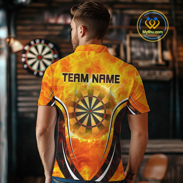 Custom Fire Flame Dartboard Dart Team Men Polo Shirts, Dart League Shirt NYN0298