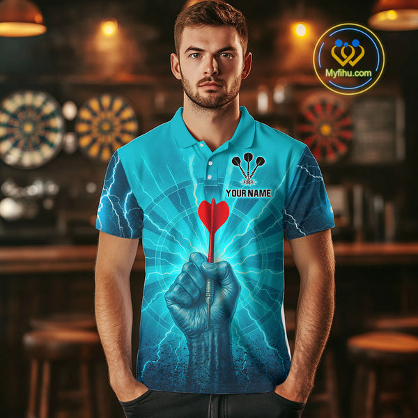Custom Blue Thunder Lightning Darts Team Polo Shirts For Men, Dart Jersey NYN0316
