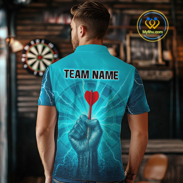 Custom Blue Thunder Lightning Darts Team Polo Shirts For Men, Dart Jersey NYN0316