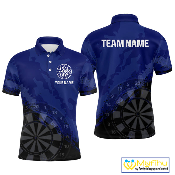 Custom Black And Blue Camo Dartboard Dart Team Men Polo Shirts, Camouflage Dart Jerseys NYN0319