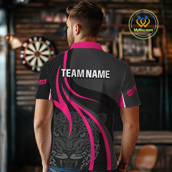 Custom Black And Pink Panther Dart Jerseys, Panther Dart Men Polo Shirt With Team Name NYN0325