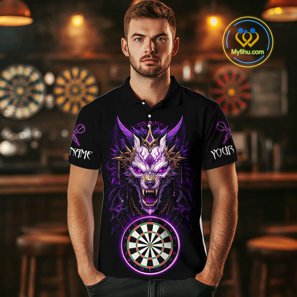 Custom Black And Purple Dragon Men Polo Shirt, Dragon Dart Team League Shirt NYN0581
