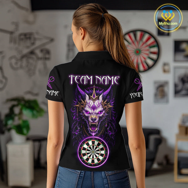 Custom Black And Purple Dragon Women Polo Shirt, Dragon Dart Team League Shirt NYN0581