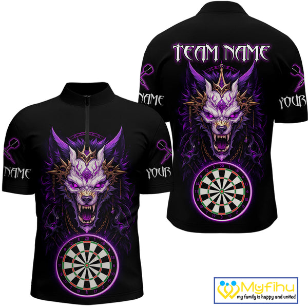 Custom Black And Purple Dragon Men Quarter-Zip Shirt, Dragon Dart Team League Shirt NYN0581