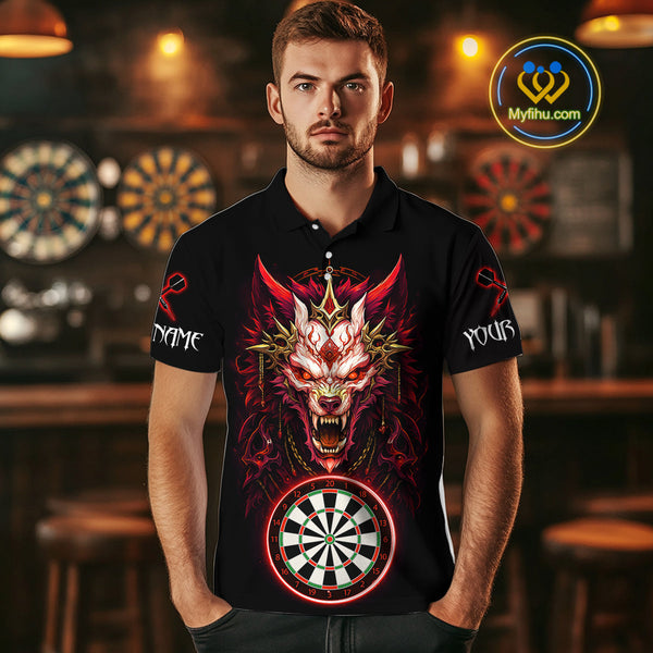 Custom Black And Red Dragon Men Polo Shirt, Dragon Dart Team League Shirt NYN0582