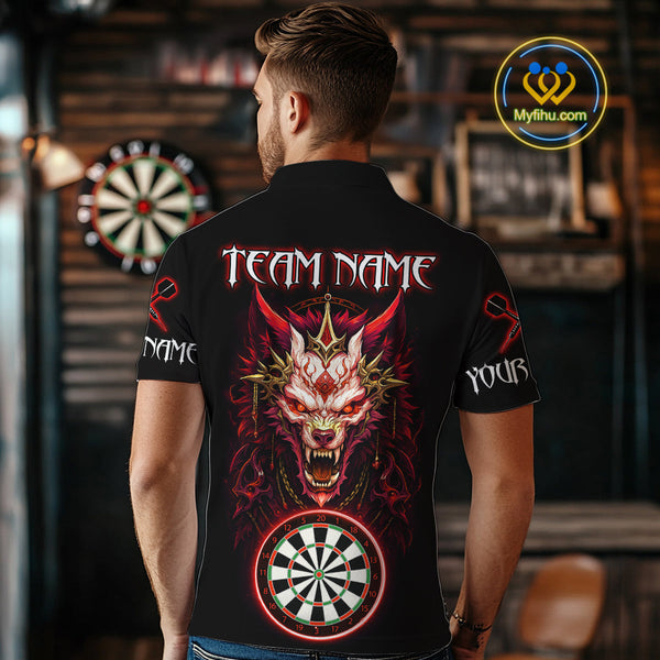 Custom Black And Red Dragon Men Polo Shirt, Dragon Dart Team League Shirt NYN0582