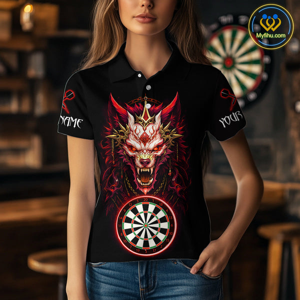 Custom Black And Red Dragon Women Polo Shirt, Dragon Dart Team League Shirt NYN0582