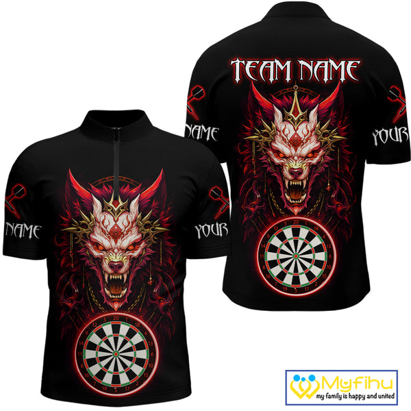 Custom Black And Red Dragon Men Quarter-Zip Shirt, Dragon Dart Team League Shirt NYN0582