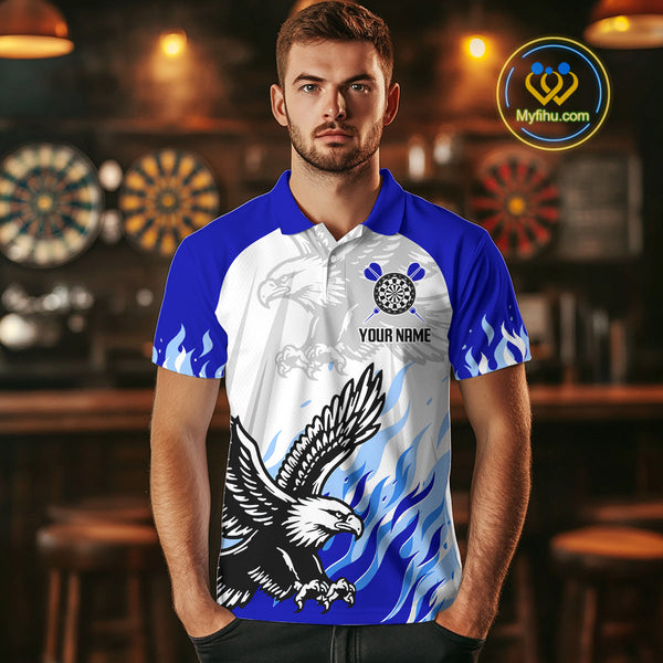 Custom White And Blue Flame Eagle Dart  Polo Shirts For Men, Eagle Dart Jersey NYN0332