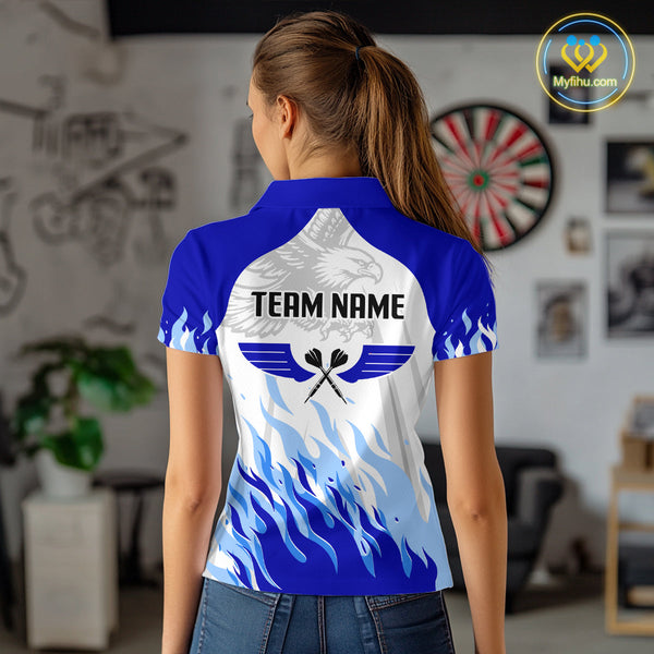 Custom White And Blue Flame Eagle Dart  Polo Shirts For Women, Eagle Dart Jersey NYN0332