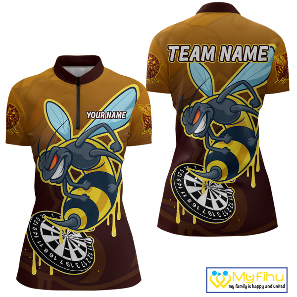 Custom Brown Yellow Angry Bee Dart Quarter-Zip Shirts For Women, Funny Bee Dart Jersey NYN0672