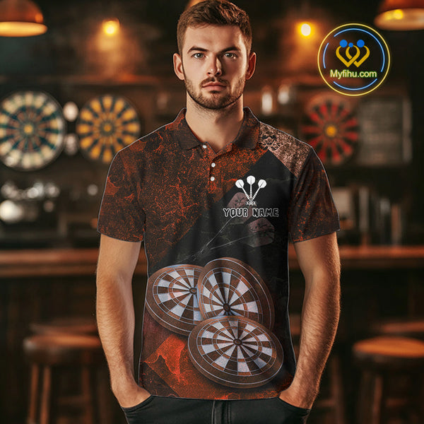 Custom Grunge Black And Red Dart Team Polo Shirts For Men, Vintage Dart Jerseys NYN0686