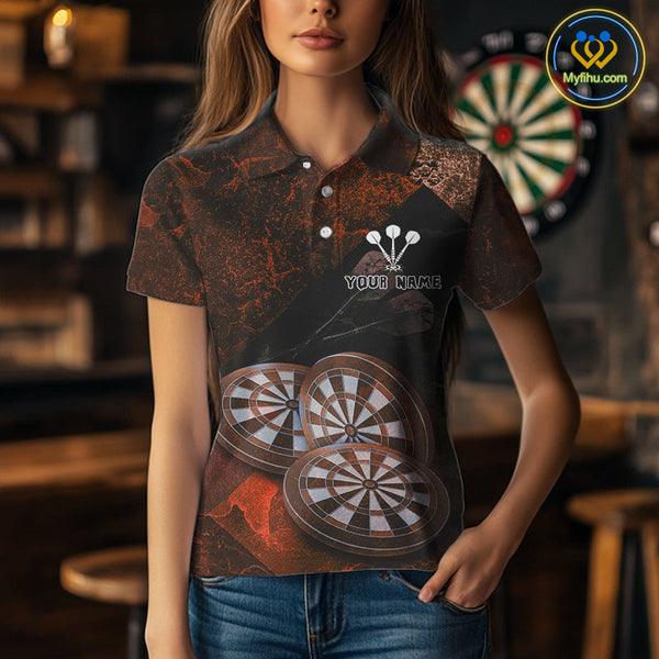 Custom Grunge Black And Red Dart Team Polo Shirts For Women, Vintage Dart Jerseys NYN0686